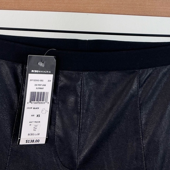 NWT BCBGMaxazria Maddex Faux Leather Ribbed Mixed Media Leggings Black - Picture 6 of 6
